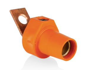 Leviton 16F21-UO 16 Series Taper Nose Single Pole Cam Type Female Terminal Connector, Bus Bar Mount, Angle, #2, 4/0 AWG, 400A Max, Orange Finish