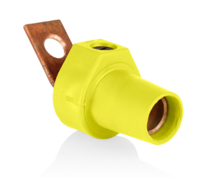 Leviton 16F21-UY 16 Series Taper Nose Single Pole Cam Type Female Terminal Connector, Bus Bar Mount, Angle, #2, 4/0 AWG, 400A Max, Yellow Finish