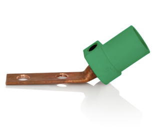 Leviton 16M21-2UG 16 Series Taper Nose Single Pole Cam Type Male Terminal Connector, Bus Bar Mount, Angle, #2, 4/0 AWG, 400A Max, Green Finish