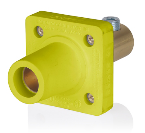 Leviton 16R22-1Y 16 Series Female Receptacle, 90-Degree, 2/0 - 4/0 AWG, Double Set Screw, Self-Clinching Nuts