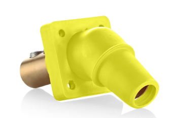 Leviton 16R28-UY 16 Series Female Panel Receptacle, Cam-Type, 45-Degree, Double Set Screw, Taper Nose, Cable Range- 2/0 to 4/0 AWG, 400A Max, Yellow