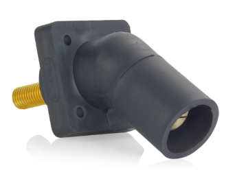 Leviton 16R29-1UE Series Panel Mount Receptacle, Male, 400A Max, 600V 45 Degree Angle, 1.125"L Threaded Stud Termination, #2-4/0 Cable Range, Black