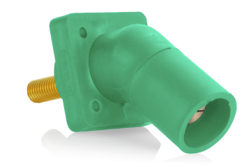 Leviton 16R29-1UG Series Panel Mount Receptacle, Male, 400A Max, 600V 45 Degree Angle, 1.125"L Threaded Stud Termination, #2-4/0 Cable Range, Green