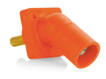 Leviton 16R29-1UO Series Panel Mount Receptacle, Male, 400A Max, 600V 45 Degree Angle, 1.125"L Threaded Stud Termination, #2-4/0 Cable Range, Orange