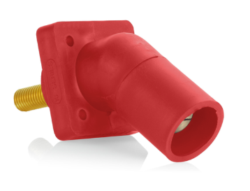 Leviton 16R29-1UR Series Panel Mount Receptacle, Male, 400A Max, 600V 45 Degree Angle, 1.125"L Threaded Stud Termination, #2-4/0 Cable Range, Red
