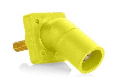 Leviton 16R29-1UY Series Panel Mount Receptacle, Male, 400A Max, 600V 45 Degree Angle, 1.125"L Threaded Stud Termination, #2-4/0 Cable Range, Yellow
