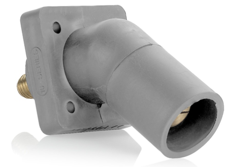 Leviton 16R29-UGY 16 Series Male Panel Receptacle, Cam-Type, 45-Degree, Threaded Stud Length- 3/4", Taper Nose, Cable Range, #2 to 4/0 AWG, 400A Max, Gray Finish