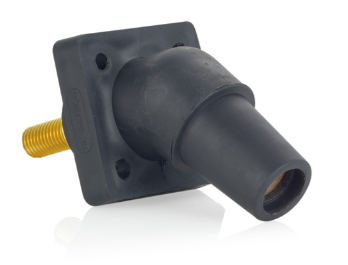 Leviton 16R30-1UE 16 Series Panel Mount Receptacle, Female, 400A Max, 600V 45 Degree Angle, 1.125"L Threaded Stud Termination, #2-4/0 Cable Range, Black Finish