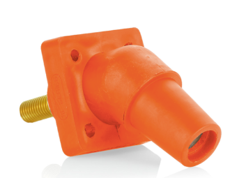 Leviton 16R30-1UO 16 Series Panel Mount Receptacle, Female, 400A Max, 600V 45 Degree Angle, 1.125"L Threaded Stud Termination, #2-4/0 Cable Range, Orange Finish