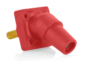 Leviton 16R30-1UR 16 Series Panel Mount Receptacle, Female, 400A Max, 600V 45 Degree Angle, 1.125"L Threaded Stud Termination, #2-4/0 Cable Range, Red Finish