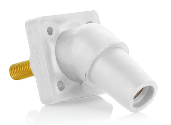 Leviton 16R30-1UW 16 Series Panel Mount Receptacle, Female, 400A Max, 600V 45 Degree Angle, 1.125"L Threaded Stud Termination, #2-4/0 Cable Range, White Finish