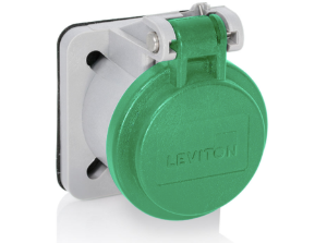 Leviton 16S31-UG 16 Series Panel Receptacle Enclosure w/ Automatic Closing Lid, Male/Female, Thermoplastic Housing and Cover, Stainless Steel Torsion Spring, Green Finish