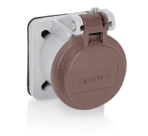 Leviton 16S31-UH 16 Series Panel Receptacle Enclosure w/ Automatic Closing Lid, Male/Female, Thermoplastic Housing and Cover, Stainless Steel Torsion Spring, Brown Finish