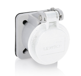 Leviton 16S31-UW 16 Series Panel Receptacle Enclosure w/ Automatic Closing Lid, Male/Female, Thermoplastic Housing and Cover, Stainless Steel Torsion Spring, White Finish