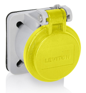 Leviton 16S31-UY 16 Series Panel Receptacle Enclosure w/ Automatic Closing Lid, Male/Female, Thermoplastic Housing and Cover, Stainless Steel Torsion Spring, Yellow Finish
