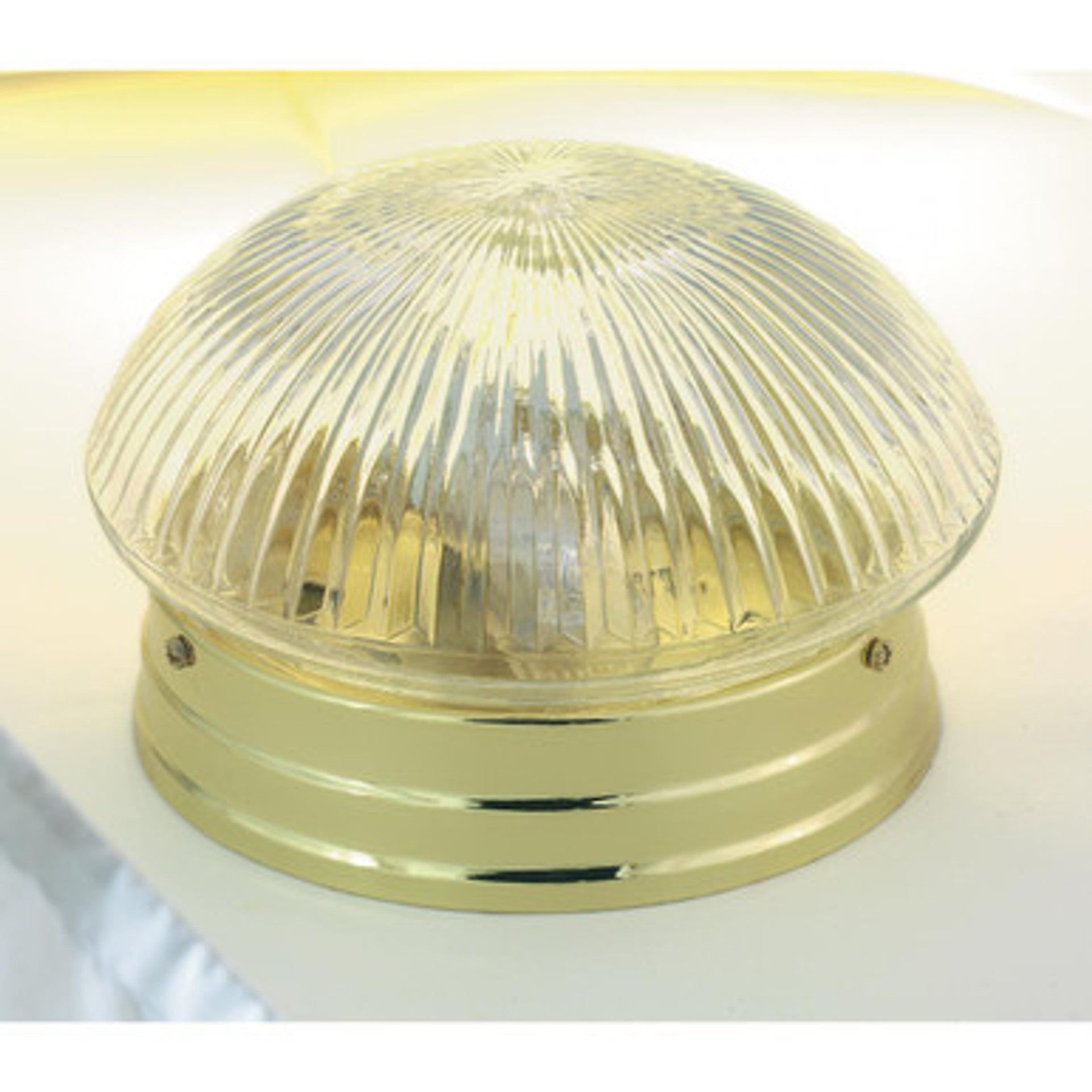 Nuvo SF76-250 1 Light, 8 Flush with Clear Ribbed Glass, Polished Brass Finish