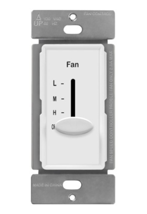 Enerlites 17000-F3-W Single-Pole 3 Speed in-Wall Ceiling Fan Control, Slide Switch, 2.5A, White