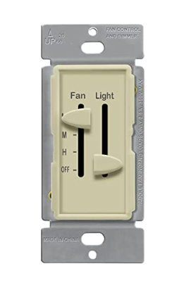Enerlites 17001-F3-I Single-Pole 3 Speed in-Wall Ceiling Fan Control & Dimmer Light Switch, 2.5A, Ivory