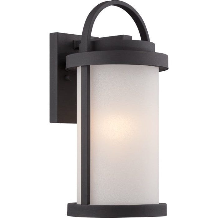 Nuvo 62-651 Willis 1-Light Small Outdoor Wall Lantern - Textured Black / Antique White Glass - LED Lamp Included