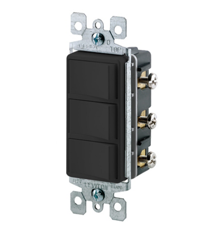 Leviton 1755-2E 15 Amp Decora Three Rocker Combination Switch, Black