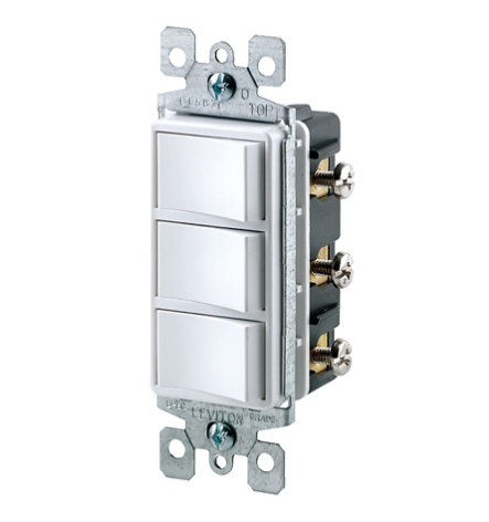 Leviton 1755-2W 15 Amp Decora Three Rocker Combination Switch, White