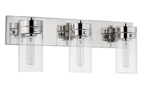 Nuvo 60-7633 Intersection Vanity 3-Light, Wattage 60W, Voltage 120V, Polished Nickel/Clear Glass