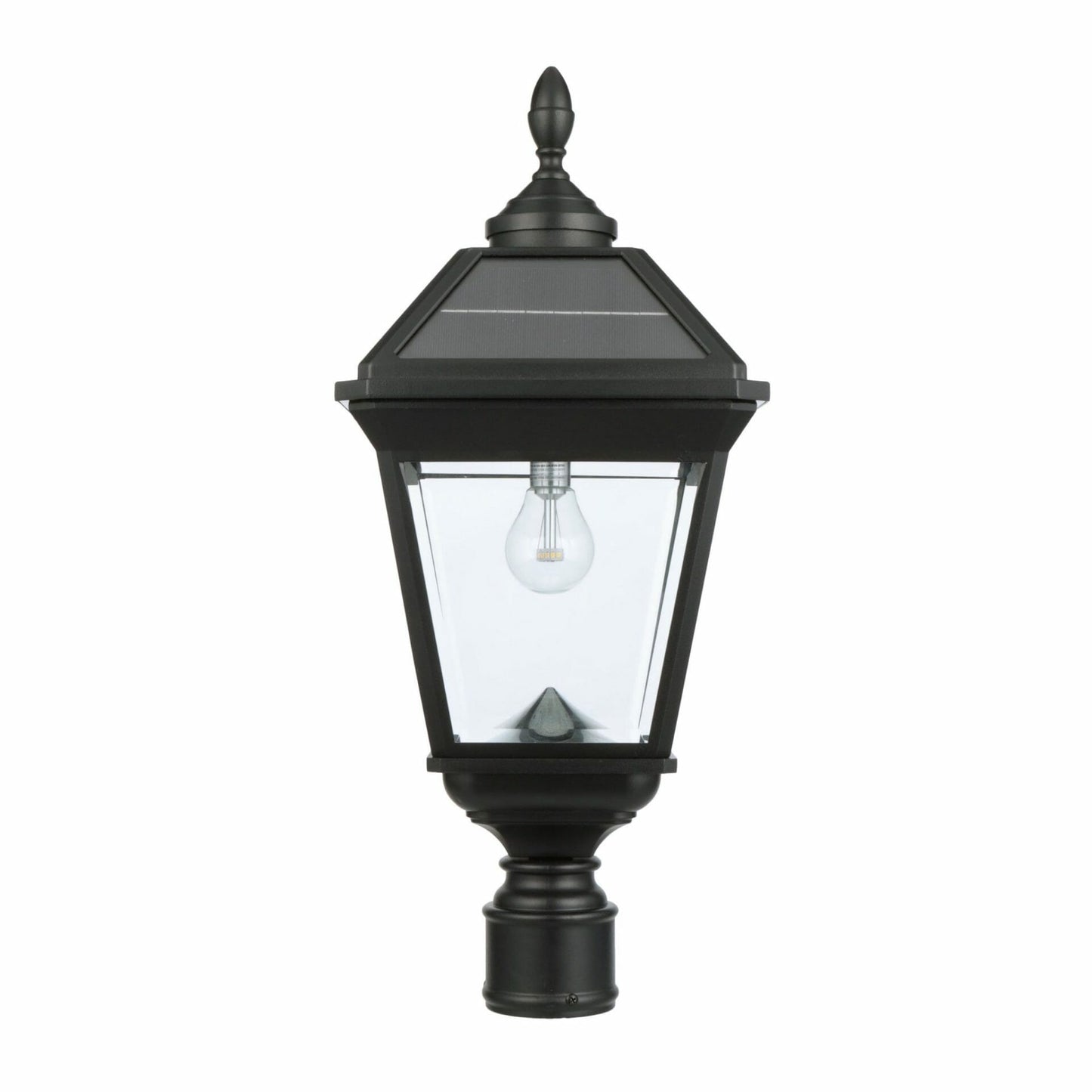 Gama Sonic 37B50012 Imperial Bulb Solar Post Light with Trapezoidal Solar Panels and 3″ Fitter Mount, Black Finish