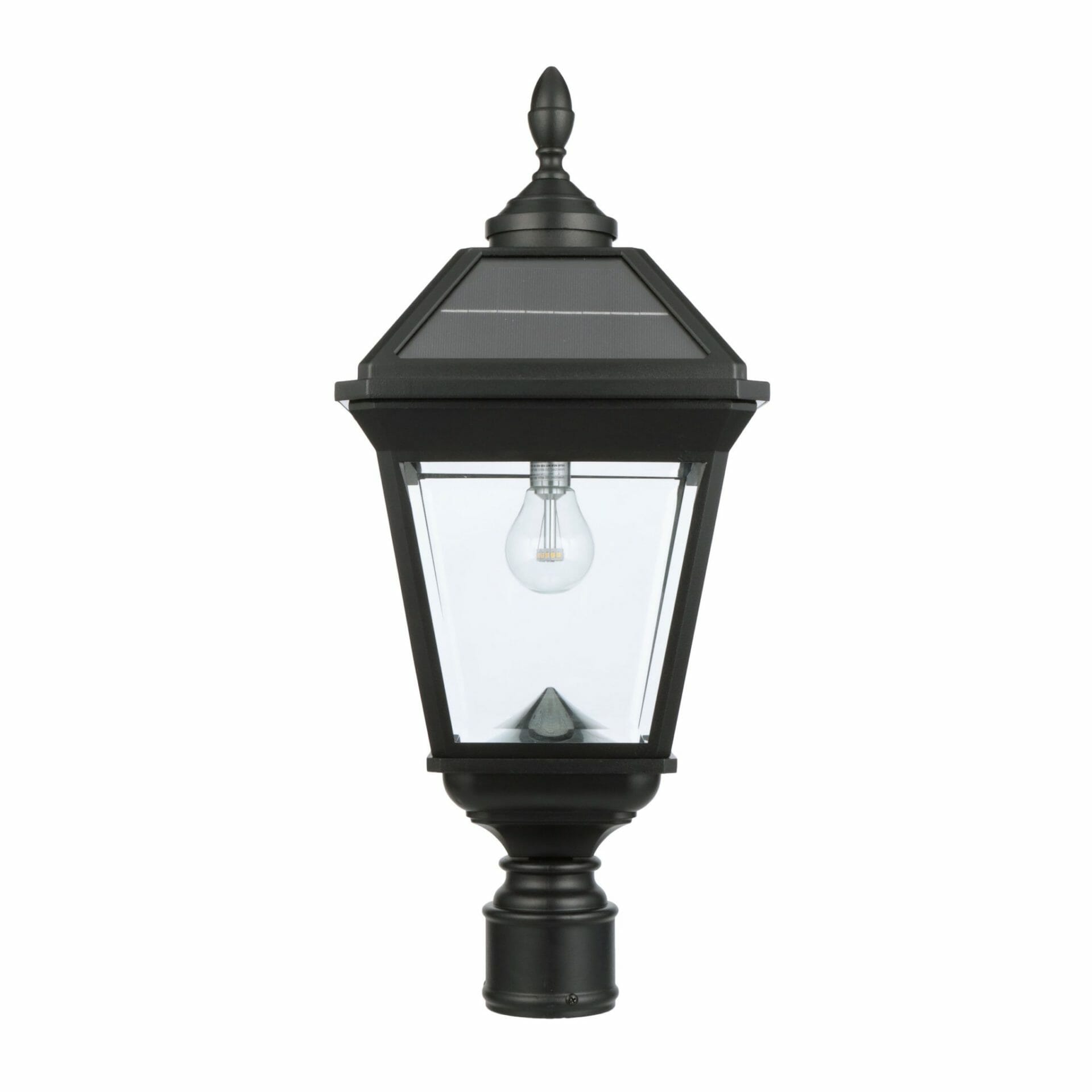 Gama Sonic 37B50012 Imperial Bulb Solar Post Light with Trapezoidal Solar Panels and 3″ Fitter Mount, Black Finish