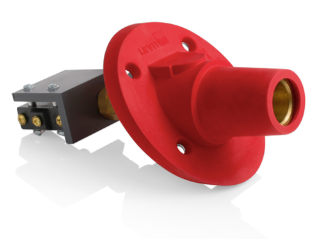 Leviton 17RSW-SR 17 Series Panel Mount Receptacle, Female, 600A Max, 600V 30 Degree Angle, Threaded Stud w/Microswitch Termination, 250-500 MCM Cable Range, Red Finish