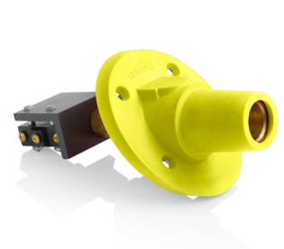 Leviton 17RSW-SY 17 Series Panel Mount Receptacle, Female, 600A Max, 600V 30 Degree Angle, Threaded Stud w/Microswitch Termination, 250-500 MCM Cable Range, Yellow Finish