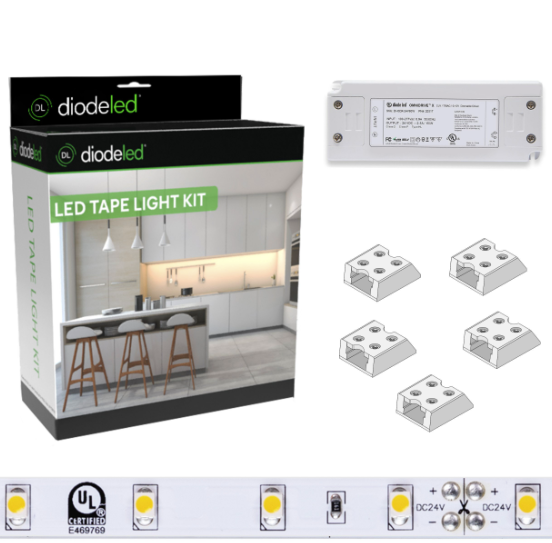Diode LED DI-KIT-24V-BC1OM30-4000 16.4ft Blaze 100+ Lumen Per Ft LED Tape Light Kit, Color Temperature 4000K, Voltage 24V