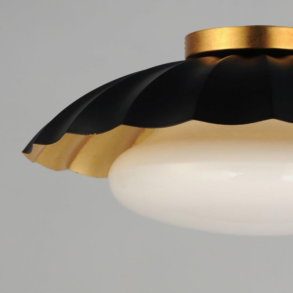 Maxim Lighting 18059MWGL Primrose Flush Mount - Close-up Detail of Scalloped Dome and Gold Leaf Interior