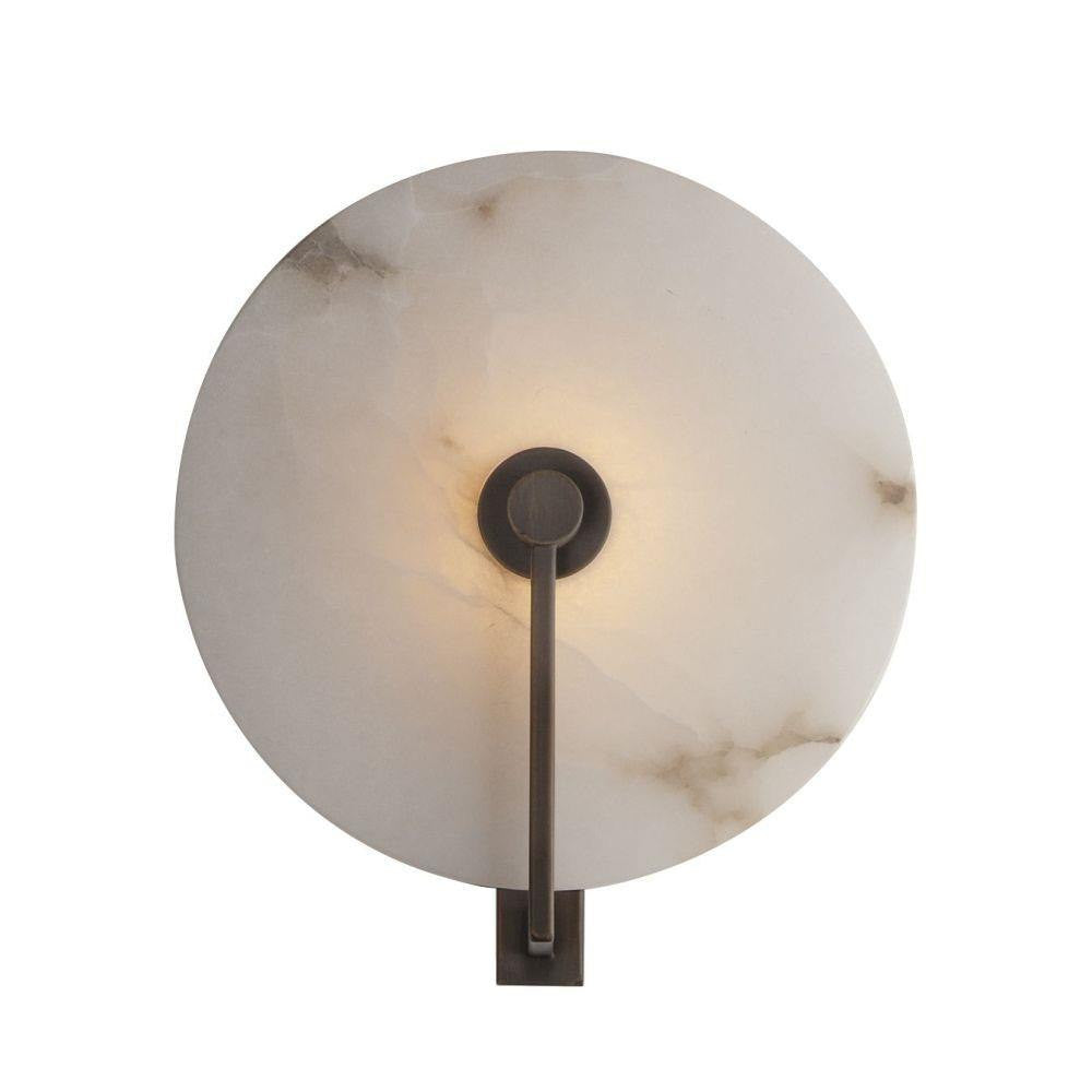 Maxim Lighting 18201WADBZ Quarry LED Wall Sconce Front View with Round Alabaster Disk Lit