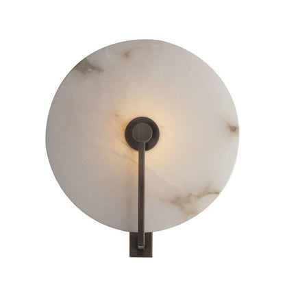 Maxim Lighting 18201WADBZ Quarry LED Wall Sconce Front View with Round Alabaster Disk Lit