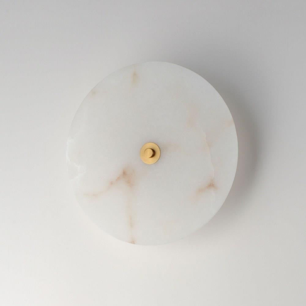 Maxim Lighting 18202WANAB Quarry Semi Flush Mount top view showing natural alabaster shade with veined stone pattern and Natural Aged Brass center knob