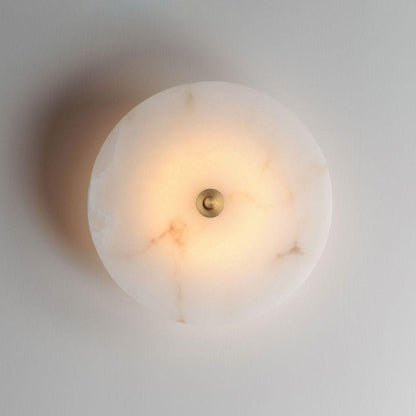 Maxim Lighting 18202WANAB Quarry Semi Flush Mount illuminated showing warm 3000K glow through natural alabaster shade