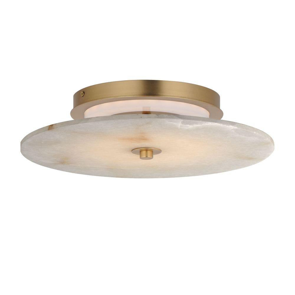 Maxim Lighting 18202WANAB Quarry Semi Flush Mount side angle view showing full fixture profile with Natural Aged Brass ring canopy and alabaster shade