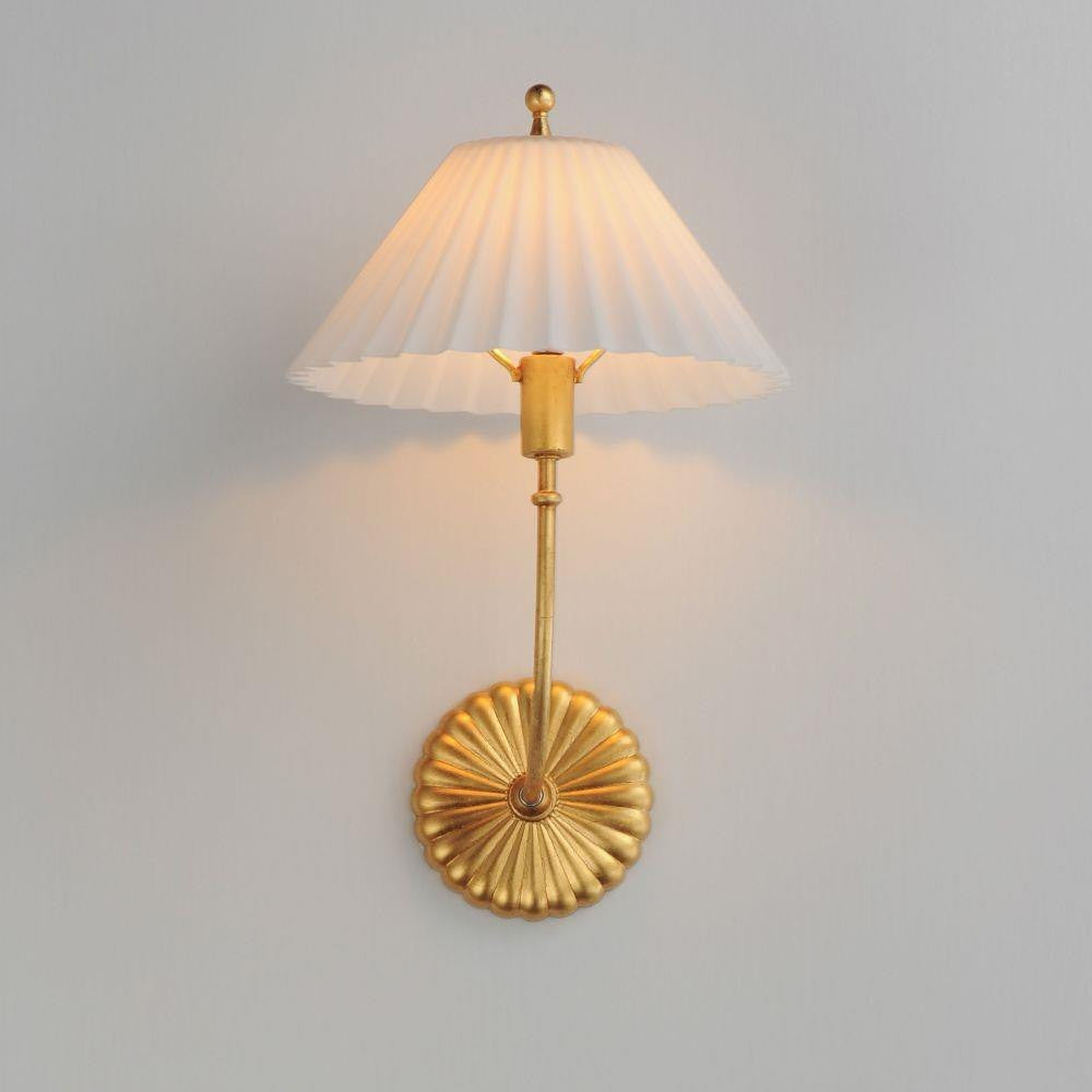 Maxim Lighting 18310SWGL Kismet 1 Light Gold Leaf Wall Sconce with Satin White Pleated Glass Shade - Lit View