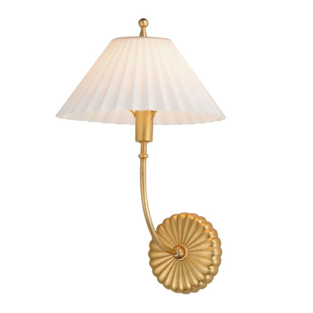 Maxim Lighting 18310SWGL Kismet 1 Light Gold Leaf Wall Sconce with Satin White Pleated Glass Shade - White Background