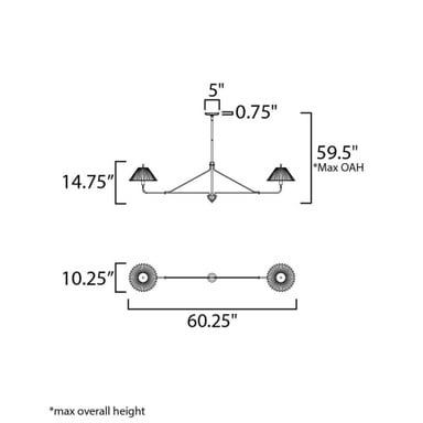 Maxim Lighting 18312SWGL Kismet 2 Light Linear Pendant - Dimension Diagram: 60.25 inch Width, 14.75 inch Height, 59.5 inch Max OAH
