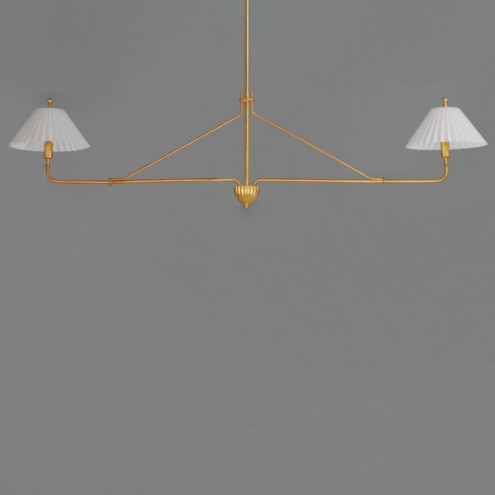 Maxim Lighting 18312SWGL Kismet 2 Light Hand-Applied Gold Leaf Linear Pendant with Satin White Pleated Glass Shades - Front View