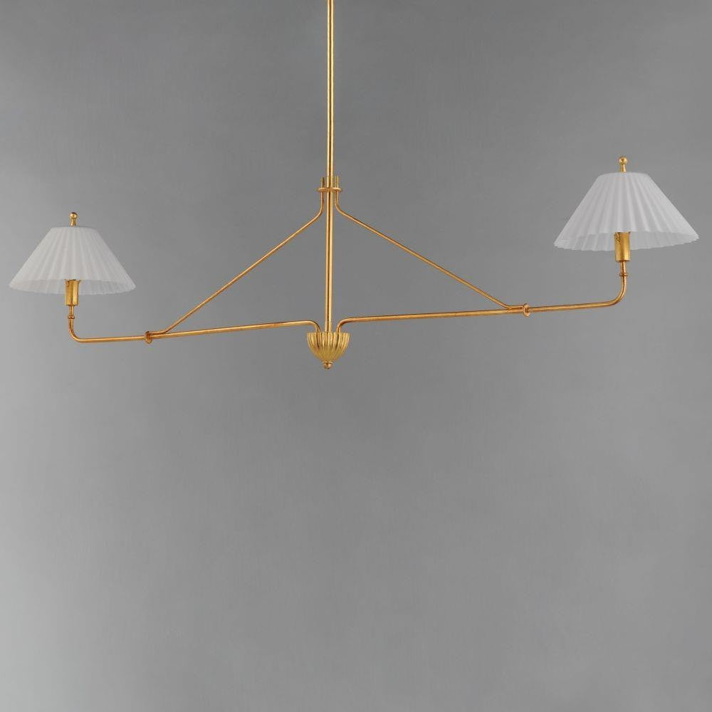 Maxim Lighting 18312SWGL Kismet 2 Light Hand-Applied Gold Leaf Linear Pendant with Satin White Pleated Glass Shades - Angle View