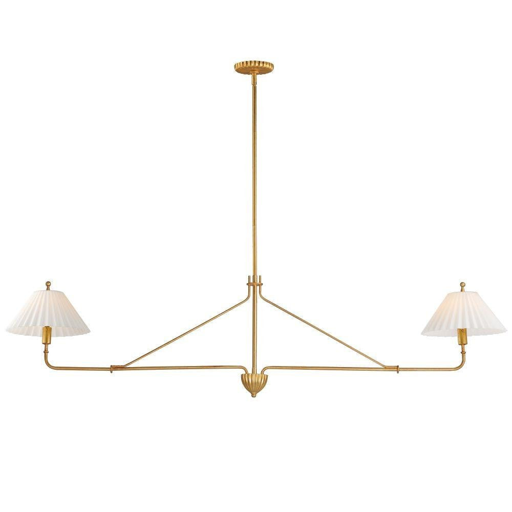 Maxim Lighting 18312SWGL Kismet 2 Light Hand-Applied Gold Leaf Linear Pendant with Satin White Pleated Glass Shades - White Background
