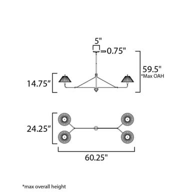 Maxim Lighting 18314SWGL Kismet Linear Pendant - Dimension Diagram showing 60.25 inch width and 59.5 inch max overall height