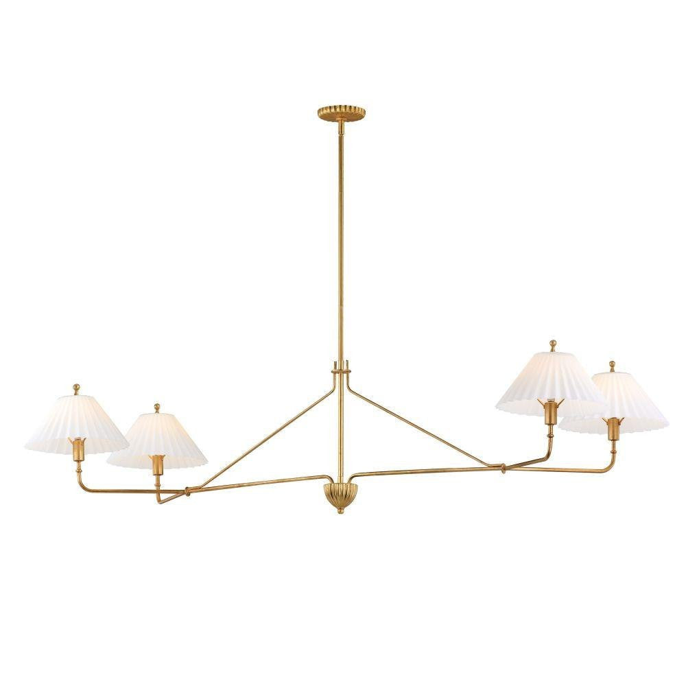 Maxim Lighting 18314SWGL Kismet 4 Light Gold Leaf Linear Pendant with Satin White Pleated Glass Shades - Full View on White Background