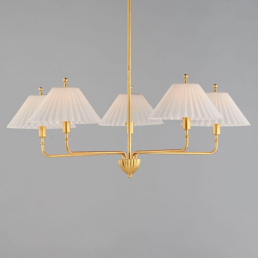 Maxim Lighting 18315SWGL Kismet 5 Light Gold Leaf Chandelier with Satin White Pleated Glass Shades - Side Angle View