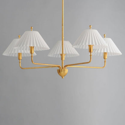 Maxim Lighting 18315SWGL Kismet 5 Light Gold Leaf Chandelier with Satin White Pleated Glass Shades - Close Up View