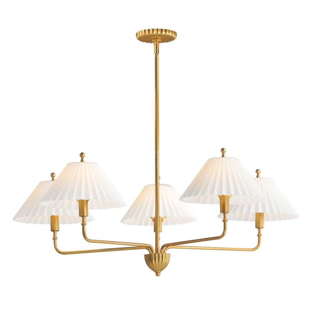 Maxim Lighting 18315SWGL Kismet 5 Light Gold Leaf Chandelier with Satin White Pleated Glass Shades - Full View on White Background