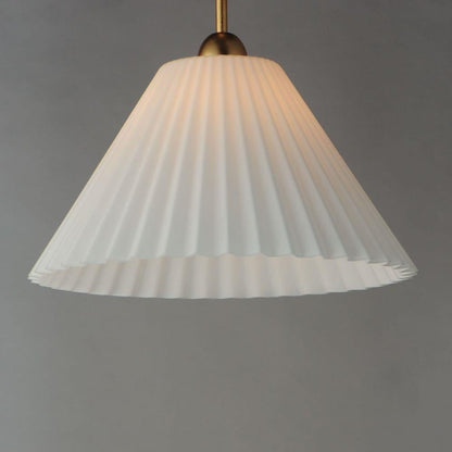 Maxim Lighting 18319SWGL Kismet Pendant - Close-up of Satin White Pleated Glass Shade Lit