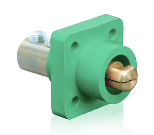 Leviton 18R23-UG 18 Series Cam-Type Male Panel Mount Receptacle, 90-Degree, 2/0 4/0 AWG, 400A Max, Green Finish